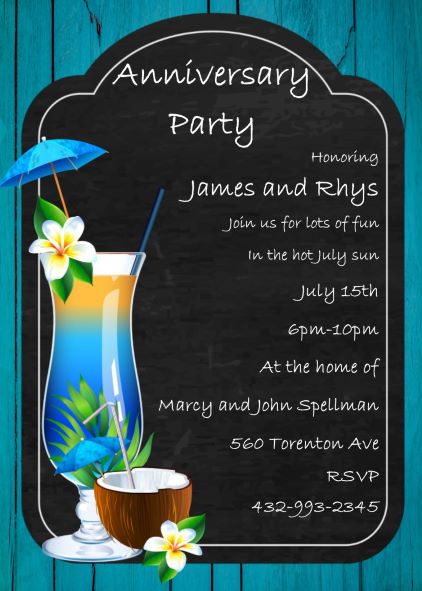 Tropical Drink Anniversary Party Invitations