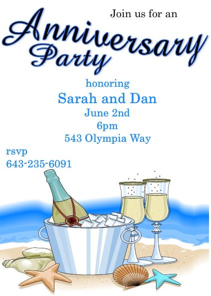 Beach Anniversary Party Invitations