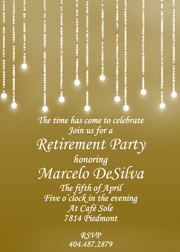 Golden lights on Gold retirement Party Invitations