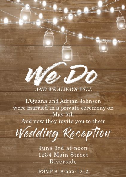 We Do Mason Jar Reception Only Party Invitations