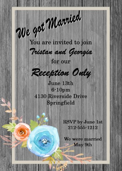 Flower on Wood Reception Only Party Invitations