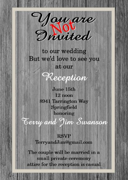 Wood Reception Only Party Invitations