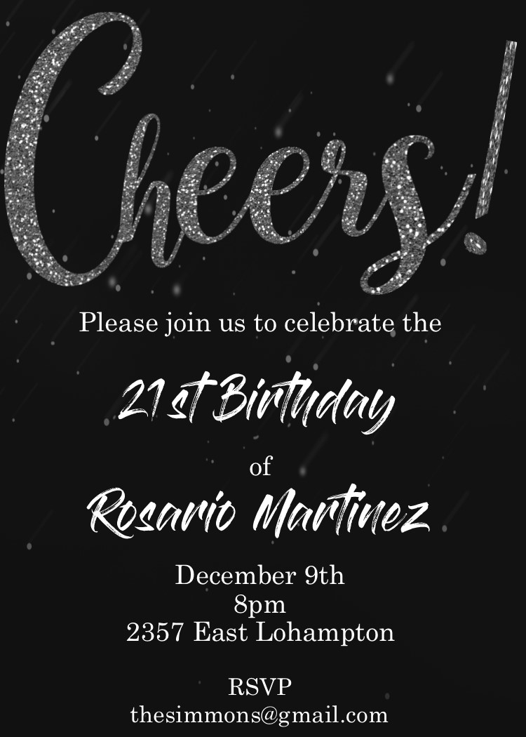 Cheers to 21 years birthday Party Invitations