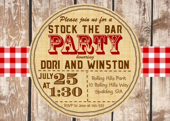stock the bar rustic on wood shower Invitation