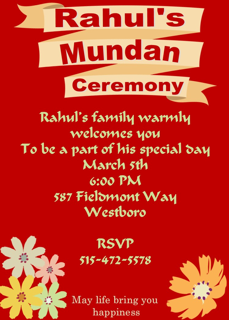 Mundan or Chadakarana invitations