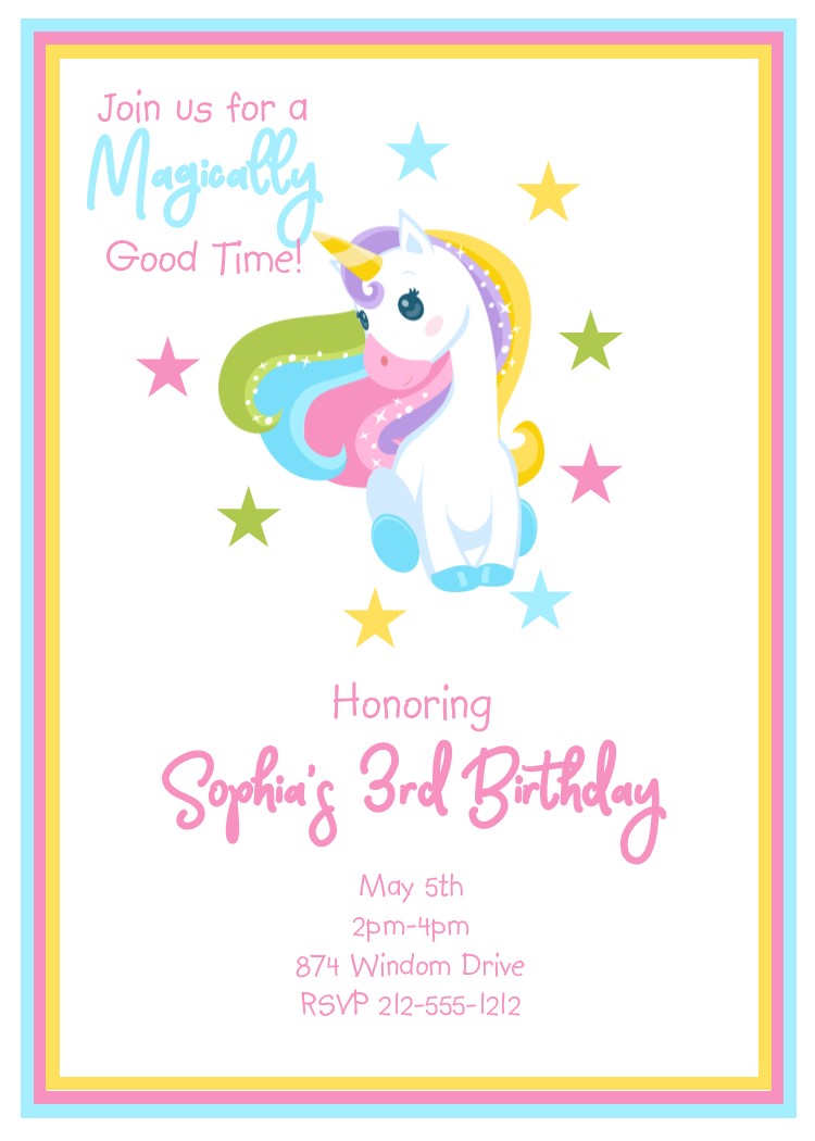 Charming Unicorn Birthday Party Invitations