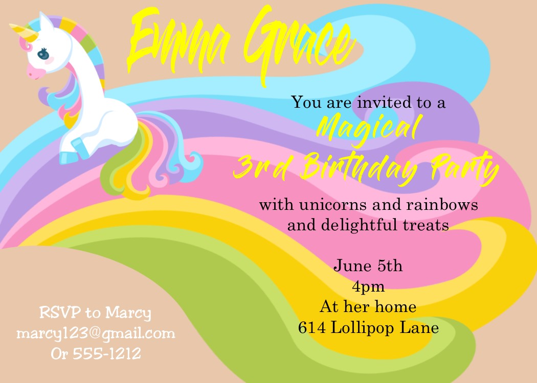 Delightful Unicorn Birthday Party Invitations