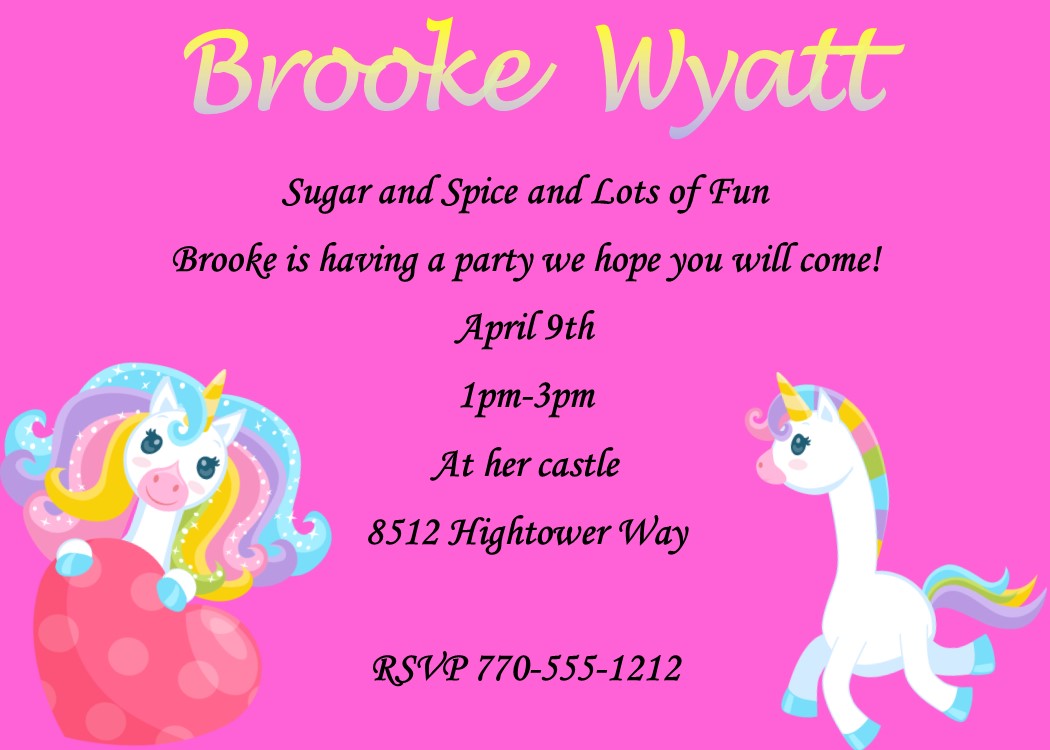 Sweet Unicorn Birthday Party Invitations