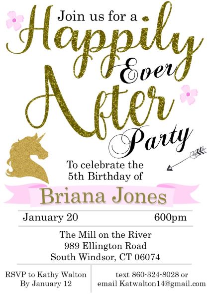 Unicorn Happily Ever After Birthday Party Invitations