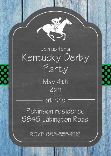 horse and chalkboard Kentucky Derby Party Invitations