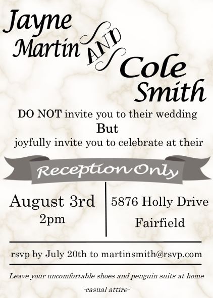 Marble Reception Only Party Invitations