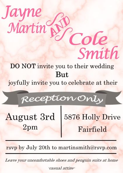 Rose Marble Reception Only Party Invitations