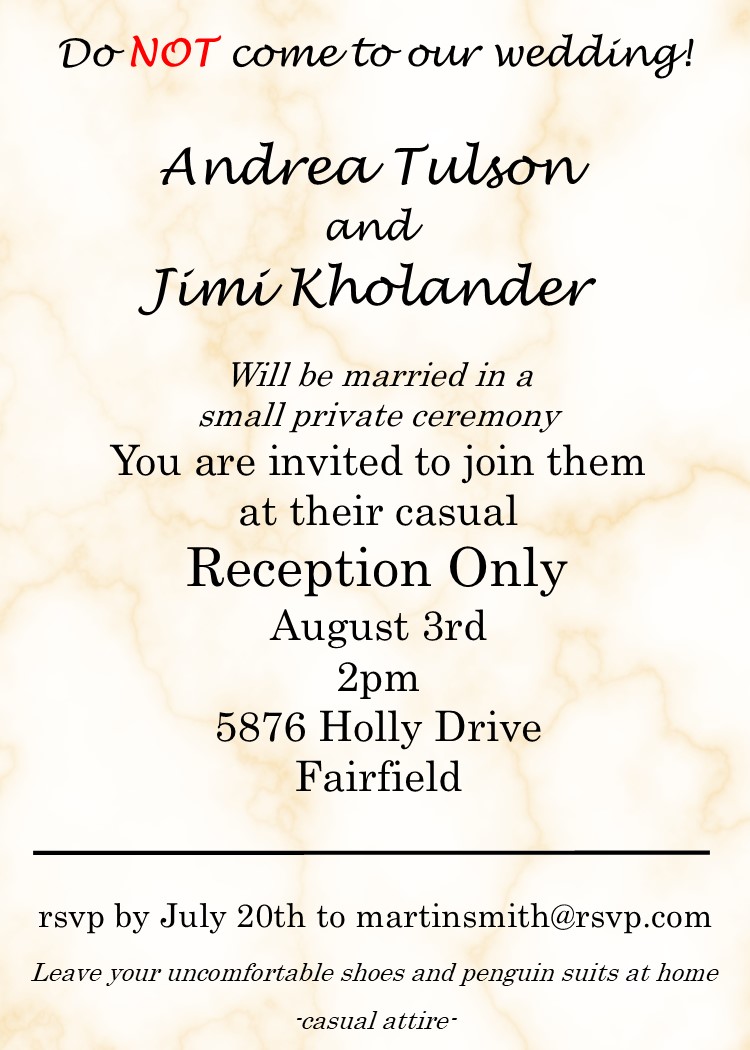 elopement party invitations reception only invitations