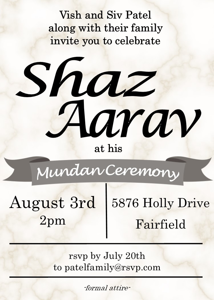 marble Mundan or Chadakarana invitations