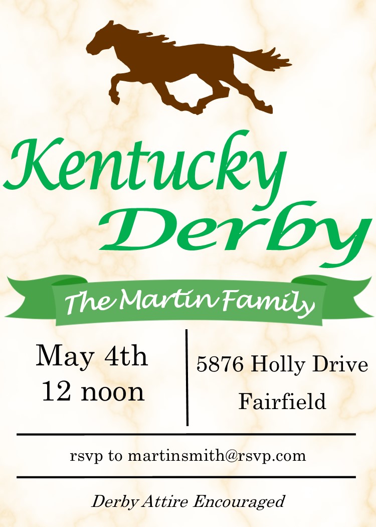 horse on marble Kentucky Derby Party Invitations