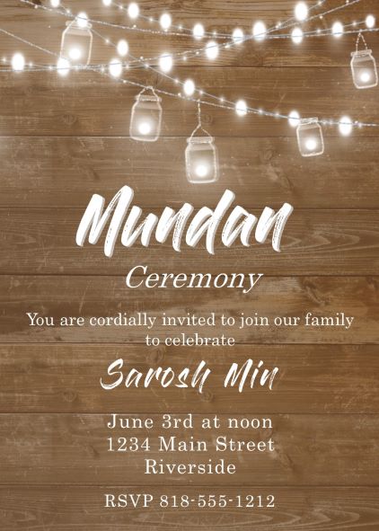 Mundan or Chadakarana on wood invitations