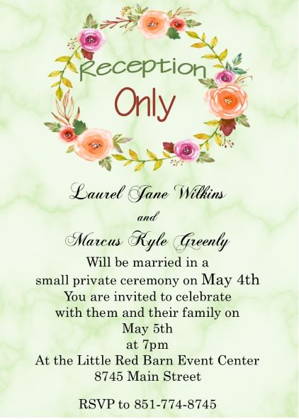 Marble with floral wreath Reception Only Party Invitations