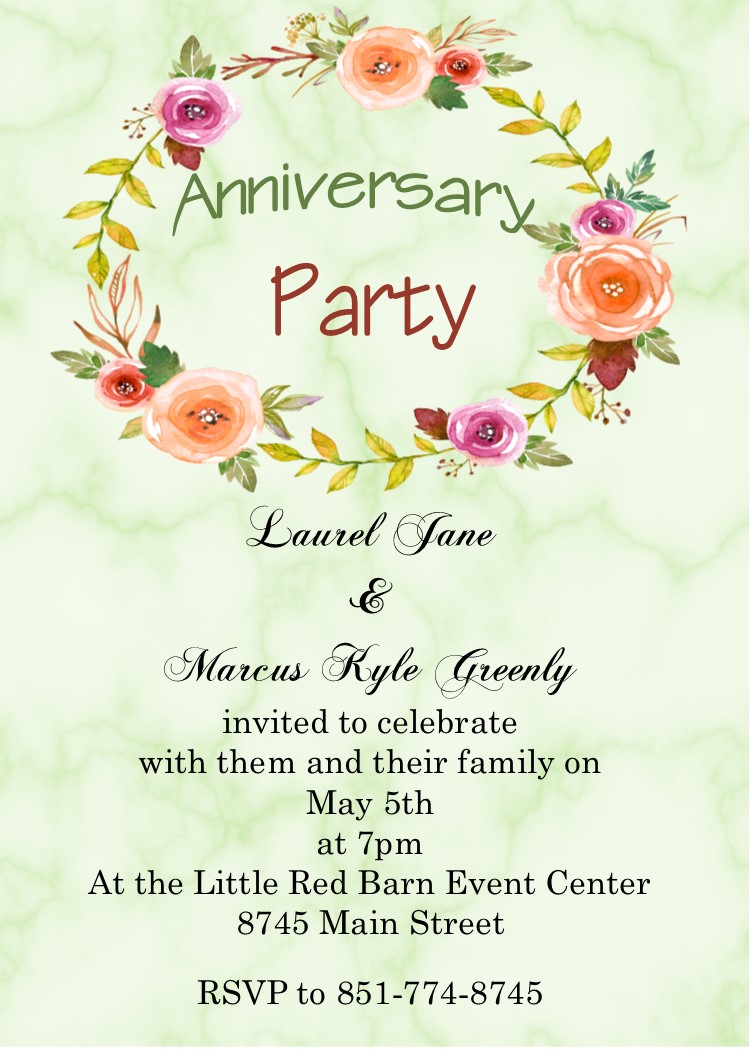 Marble and Flowers Anniversary Party Invitations