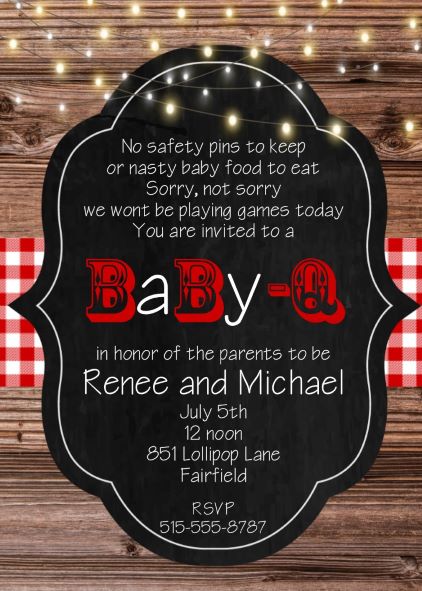 BabyQ Chalkboard on Wood Shower Invitations