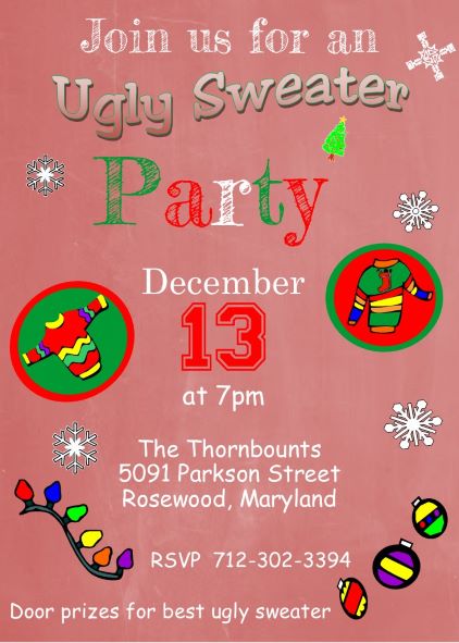 ugly sweater Christmas party invitations