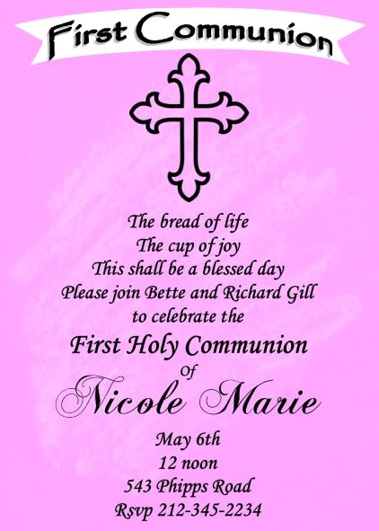 First Holy Communion Chalkboard and cross pink party invitations