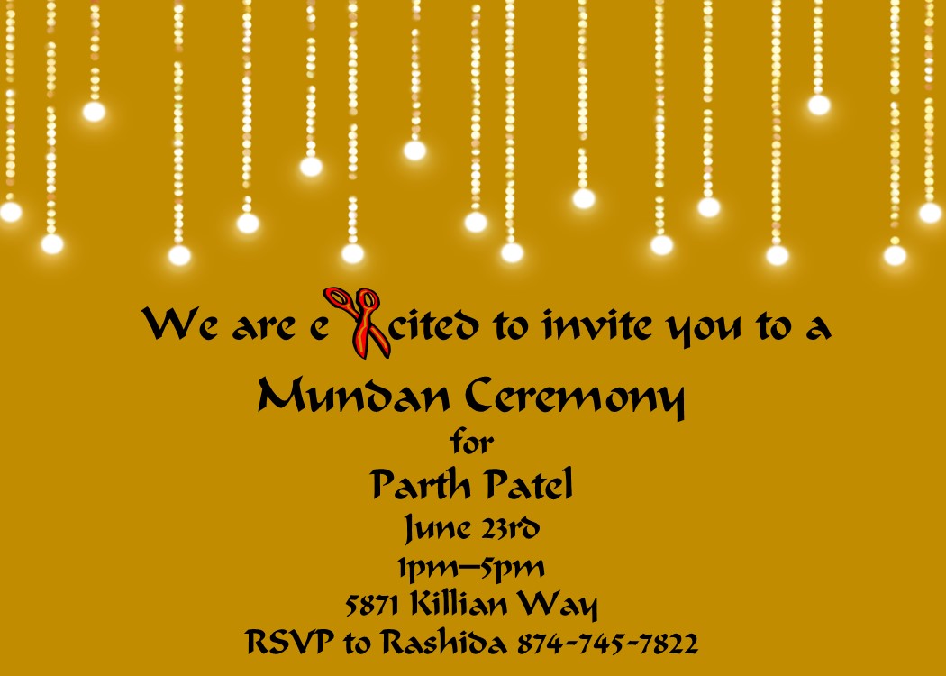 Mundan or Chadakarana invitations golden lights