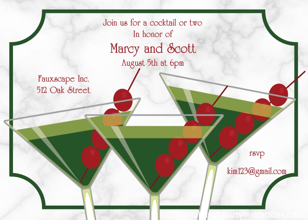 Martinis on Marble cocktail Party Invitations
