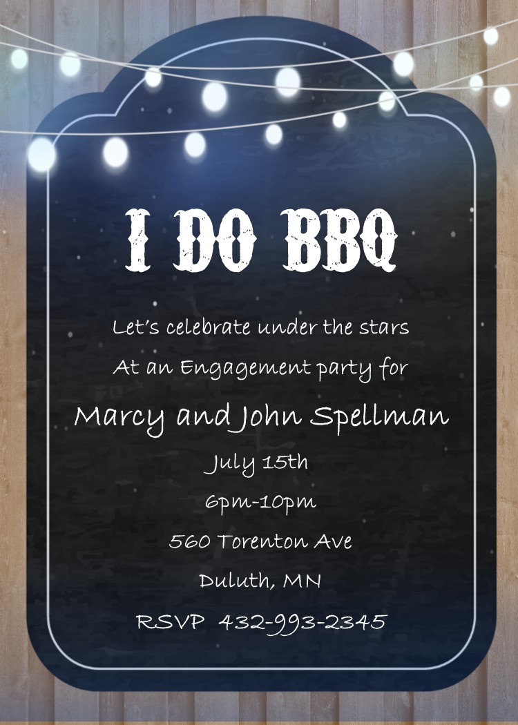 Wood Chalkboard and string lights - Barbeque Party Invitations