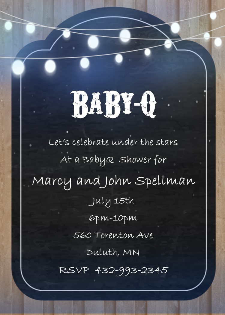 Wood with Chalkboard Stargazing BabyQue Shower Invitations