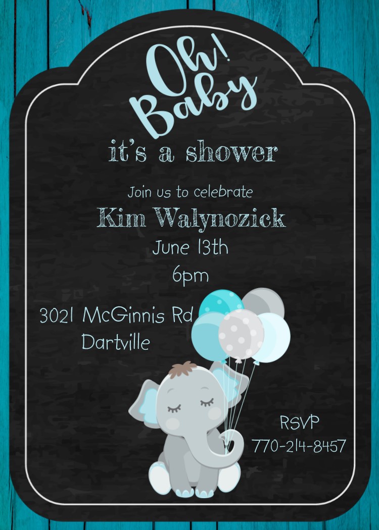 Oh Baby Elephant baby boy shower invitations