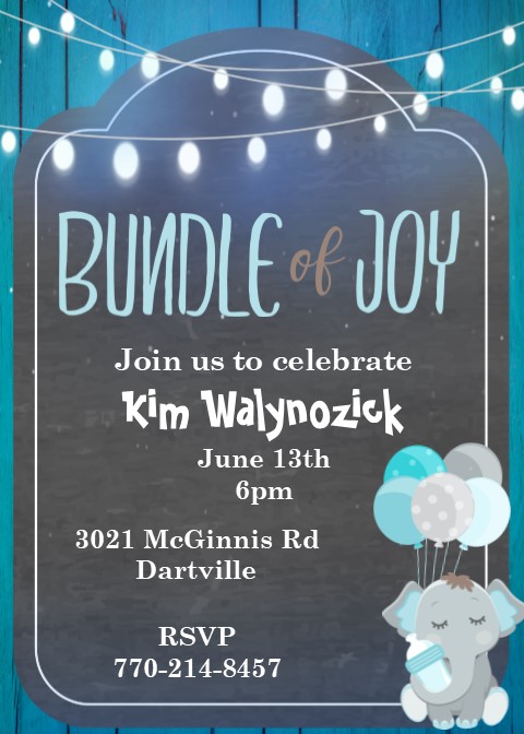 burlap and elephant boy baby shower invitations