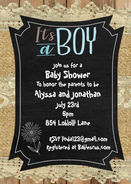 burlap and lace boy baby shower invitations