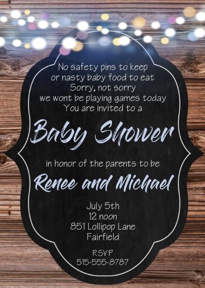 chalkboard and lights boy baby shower invitations