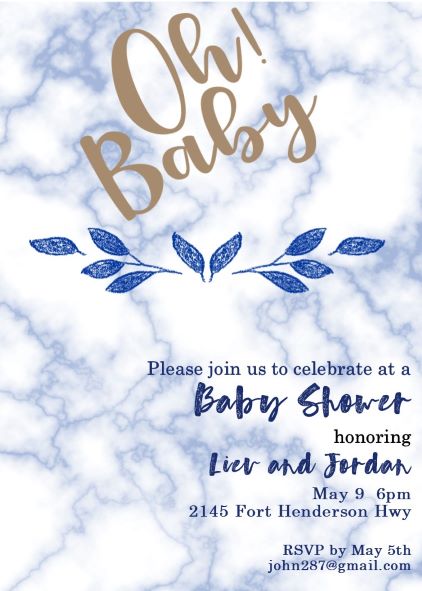 2662 Oh Boy on Blue Marble Couples baby Shower cards