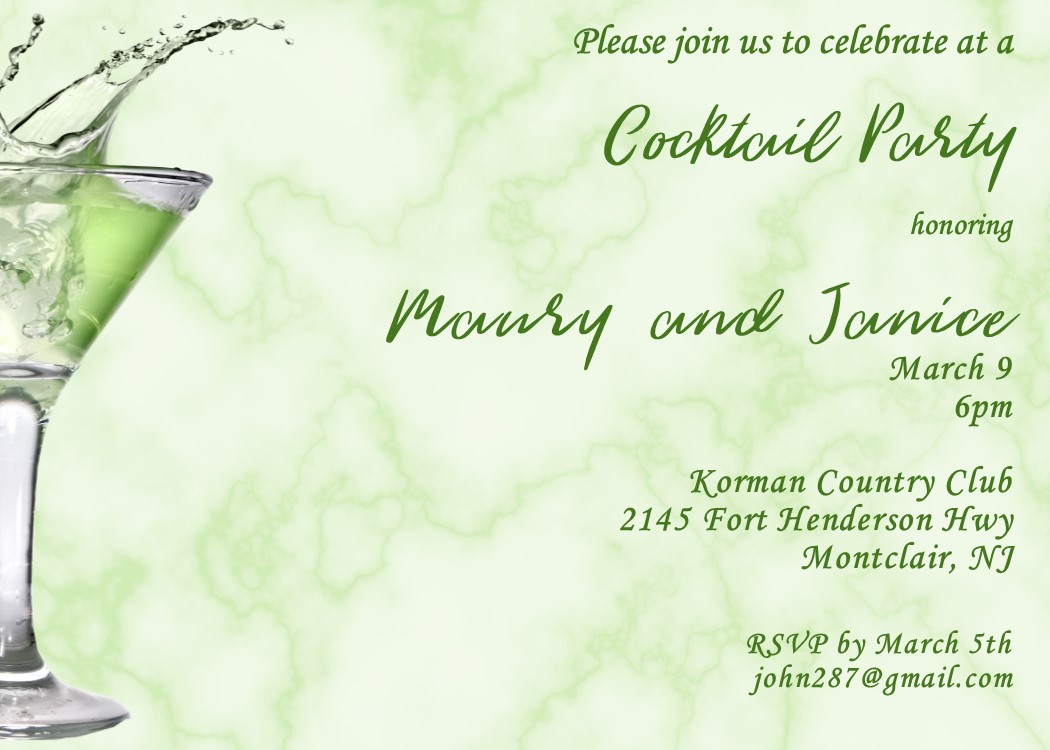 Martini splash on marble 21st birthday party invitation