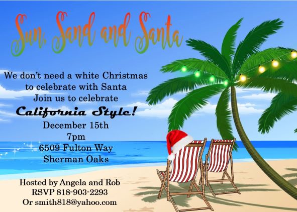 Tropical Christmas Holiday Party Invitations Santa hat on the beach
