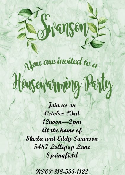 Green Marble Housewarming Party Invitations