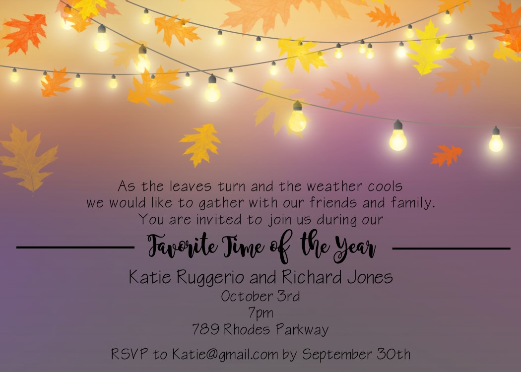 Leaves and Lights party invitations