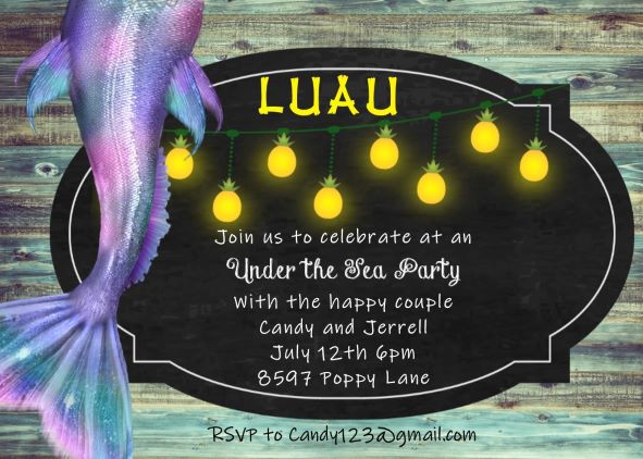 Mermaid Tail Luau Party Invitations