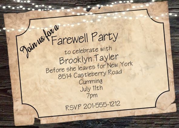 antique paper Going Away Party Invitations