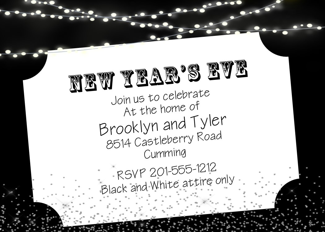 Black and White New Years Eve Party Invitations