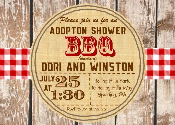 Woodgrain BBQ - Adoption Shower Party Invitation