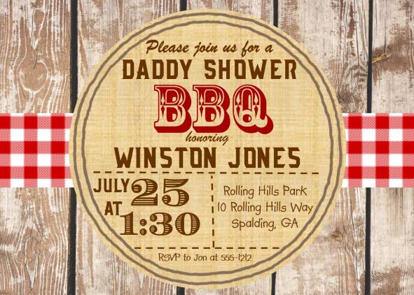 Woodgrain BBQ Daddy Shower Invitations