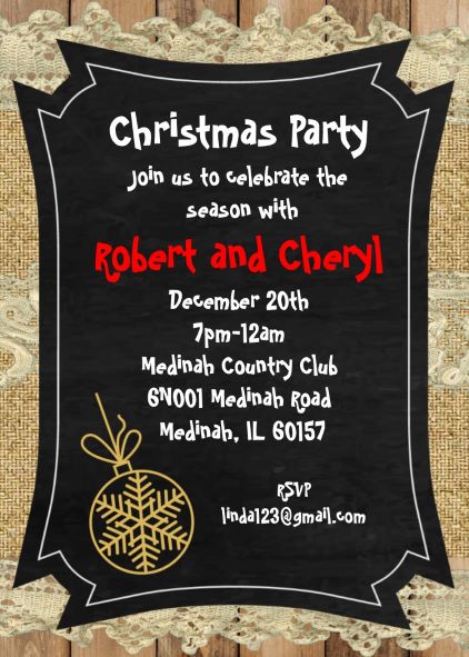 Burlap on Wood Christmas Invitations