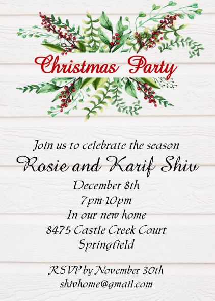 2746 Christmas Greenery Open House Party Invitations