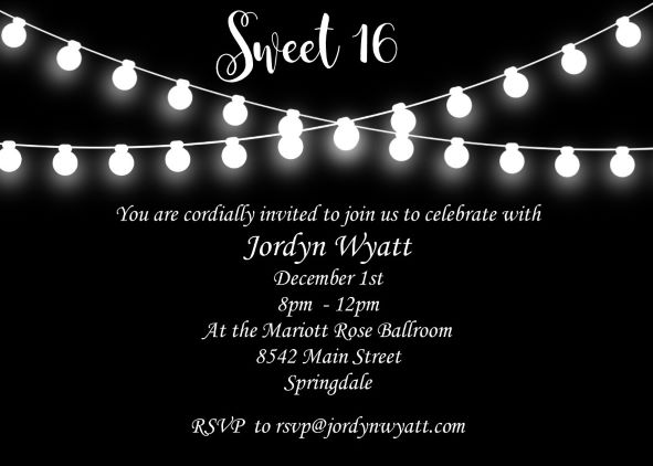 Whitelights Sweet 16 Invitations