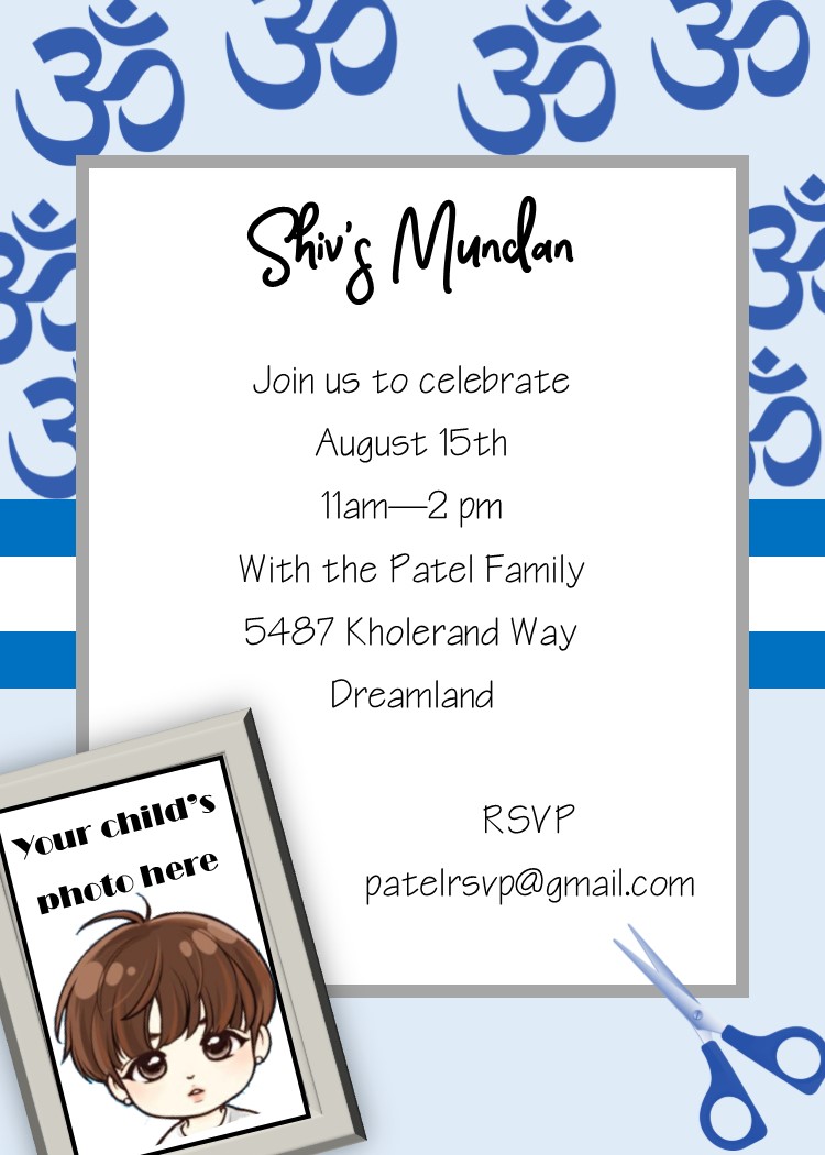 OM and scissors Mundan invitations