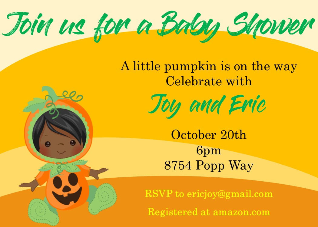 Pumpkin Fall Girl Baby Shower Invitations