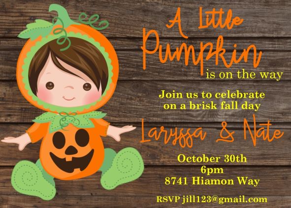 2777 Fall girl pumpkin baby Shower cards