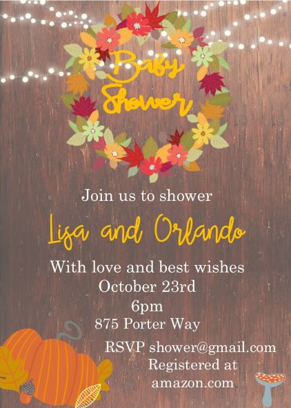 Fall Wreath Baby Shower Invitations